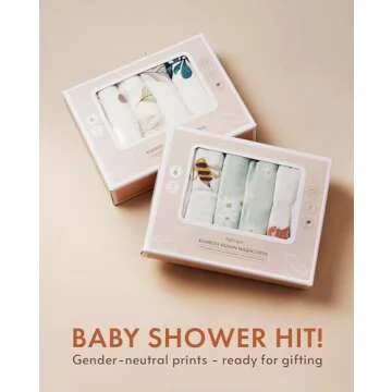 Nightingale Baby Washcloths, Organic Cotton Muslin with Rayon Made from Bamboo - Soft Burp Cloths for Newborn Sensitive Skin - 12x12 Face or Baby Towel - Bath Baby Essentials - 6 Pack (Feathers)