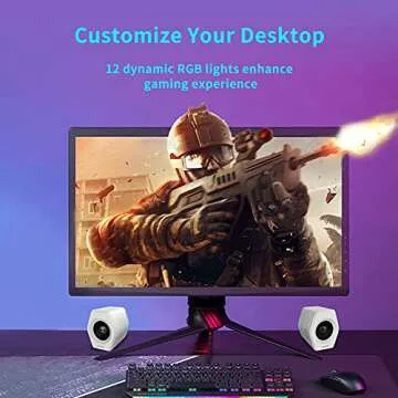 G2000 32W PC Computer Speakers for Gaming Desktop PC Laptop Mac Computer Woofer Speakers Bluetooth USB 3.5mm AUX Inputs RGB Lights Multimedia Speakers White