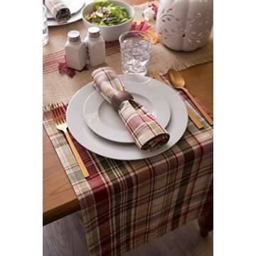 DII Give Thanks Plaid Fall Table Decor, Autumn & Thanksgiving Tabletop Linens, 14x72 Table Runner