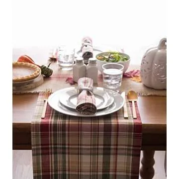 DII Give Thanks Plaid Fall Table Decor, Autumn & Thanksgiving Tabletop Linens, 14x72 Table Runner