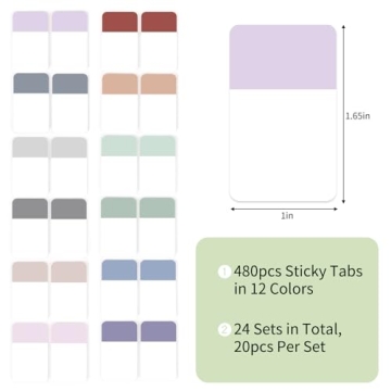 EOOUT 480 Pieces Sticky Tabs, Writable and Repositionable Filing Tabs Flags for Documents Notebooks Classification Aesthetic Office School Supplies