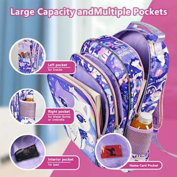 Girls Backpack Kids Backpacks for Girls Cute Cat Backpack for Girls Kawaii Backpack for Preschool Elementary Kindergarten,Light Purple Color,Large Capacity,16 Inch