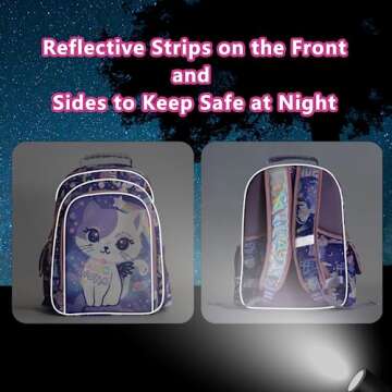 Girls Backpack Kids Backpacks for Girls Cute Cat Backpack for Girls Kawaii Backpack for Preschool Elementary Kindergarten,Light Purple Color,Large Capacity,16 Inch