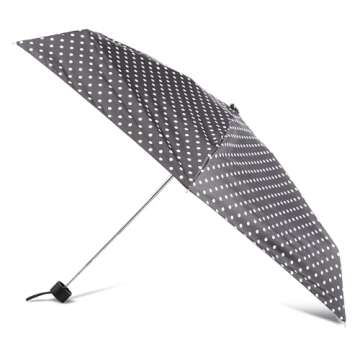 Totes Micro Mini Manual Compact Umbrella, NeverWet technology, Colorful dots on black, 38" arc Coverage