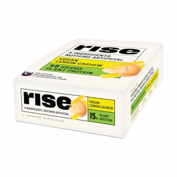 Rise Pea Protein Bar - Vegan Lemon Cashew | Breakfast Bar & Protein Snack 15g Protein Just 3 Whole F...