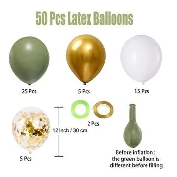 Sage Green Gold White Party Balloons, 50Pcs Sage Green and Gold Confetti Party Balloons For Birthday...