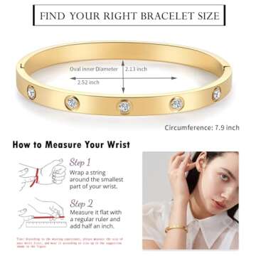 PDWZNBA 18K Gold Plated Love Friendship Bracelets with CZ Stones Trendy Stainless Steel Bangle Jewelry