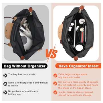 LOUKAYCCI Felt Purse Organizer Insert for Longchamp Le Pliage L Handbag Insert (Large, Black)