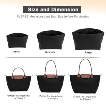 LOUKAYCCI Felt Purse Organizer Insert for Longchamp Le Pliage L Handbag Insert (Large, Black)