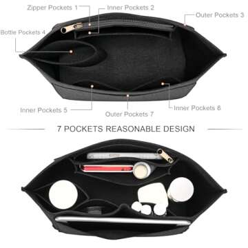LOUKAYCCI Felt Purse Organizer Insert for Longchamp Le Pliage L Handbag Insert (Large, Black)