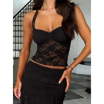Trendy Y2K Lace Crop Top for Women - Black Summer Style