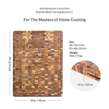 Teakhaus Butcher Block Carving Board - Large Reversible Wooden Cutting Board with Juice Groove and G...