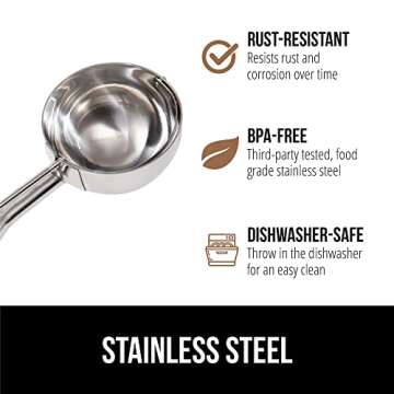 Gorilla Grip Stainless Steel Multipurpose BPA-Free Spring Scoop, 8 TBSP, Melon Ballers, Cookie Dough Scoops, Perfect Portion Sizes, Easy Squeeze and Clean Release, Scooper Size 8, Black
