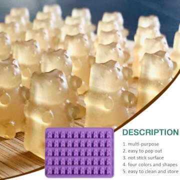 Pharamat Silicone Gummy Molds Set of 4, Candy Molds with 2 Droppers for Convenient Filling, Chocolate Molds Set Includes Dinosaur, Bear, Donut and Heart Molds