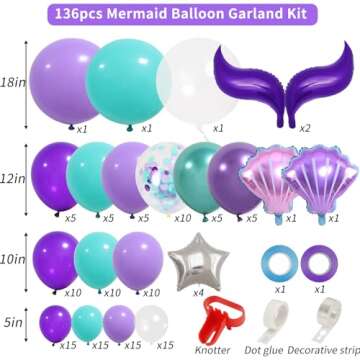 HOLICOLOR 136pcs Balloon Garland Kit for Party Decoration Supplies, Shell Balloons for Purple Birthd...