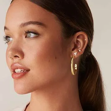 PAVOI Rhodium Plated Lightweight Hoop Earrings for Women | Wide Flat Hypoallergenic Huggie Hoops | M...