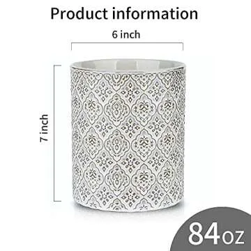 KOOV Kitchen Utensil Holder, Large Utensil Holders for Countertop, 6 x 7 Inches Ceramic Utensil Crock, Deep and Stable, Cooking Utensil Holder, Embossed Pattern, White