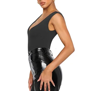 Reoria Summer Deep V Neck Bodysuit for Women