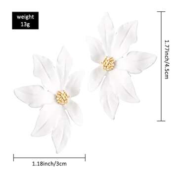 KaFu Elegant Large Metal Flower Dangle Drop Earrings for Women - Fashion Jewelry