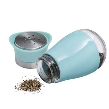 MITBAK Salt and Pepper Shakers (2-Pc. Set) Elegant w/Clear Glass Bottom | Compact Cooking, Kitchen a...