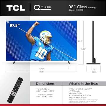 TCL 98-Inch QM85 QLED 4K Smart QD-Mini LED TV with Google TV (98QM851G, 2024 Model) Dolby Vision IQ ...