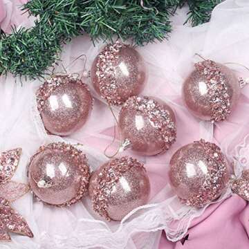3.15Inch Clear Ornaments Balls,6pc Set Rose Gold Christmas Ball Decorations Ornaments Perfect Party Decorations Craft Transparent Ball Gifts for Wedding Party Decor (Rose Gold)