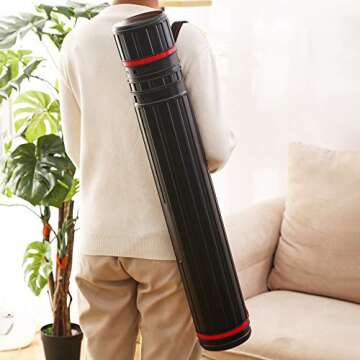 CALPALMY 2-Pack XX-Large Extendable Poster Tubes Expand from 30.5” to 50” with Shoulder Strap | Carry Documents, Blueprints, Drawings and Art | Black Portable Durable Round Storage Cases