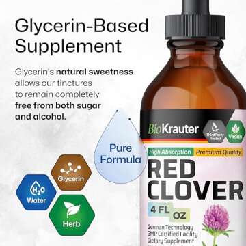 BIO KRAUTER Red Clover Tincture - Red Clover Extract - Liquid Supplement for Women's Support - Alcohol and Sugar Free - Vegan Drops 4 Fl.Oz.
