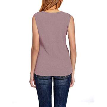 Women Cute Sleeveless Shirts Blouses Button Up V Neck Fashion Tank Top Lilac L