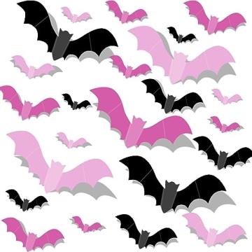 Pink Bats for Wall Halloween 3D Bats Blush and Black DIY Wall Decal Bathroom Indoor Cute Halloween P...