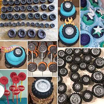 Mity Rain 3D Round Tire Fondant Mold-Truck Wheel Shape Silicone Mold for Sugarcraft Cake Decoration, Chocolate, Candy, Polymer Clay, Soap, Jelly etc-Set of 4