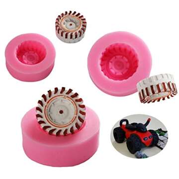 Mity Rain 3D Round Tire Fondant Mold-Truck Wheel Shape Silicone Mold for Sugarcraft Cake Decoration, Chocolate, Candy, Polymer Clay, Soap, Jelly etc-Set of 4