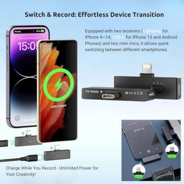 aLLreli Wireless Lavalier Microphones for iPhone - All USB-C (iPhone 15) and Lightning (iPhone 13/X) Devices, Ideal for Video Recording, Vlogging, YouTube, and TikTok, M5 Pro
