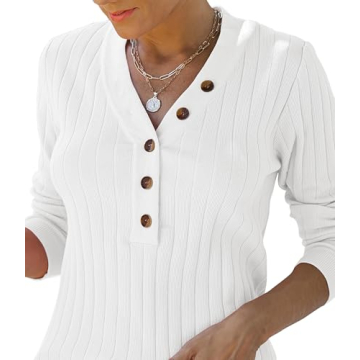 MEROKEETY Long Sleeve V Neck Ribbed Button Knit Sweater