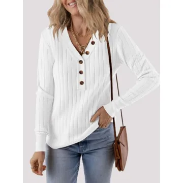 MEROKEETY Long Sleeve V Neck Ribbed Button Knit Sweater
