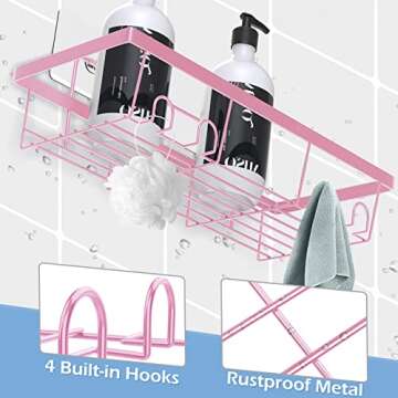 Durmmur 2 Pack Adhesive Shower Caddy Organizer with Hooks, Rustproof No Drilling Wall Mounted Storag...