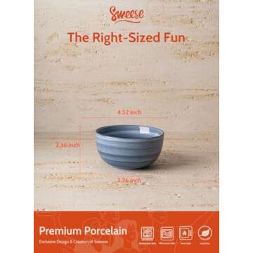 Sweese Ice Cream Bowls - 10 Oz Dessert Bowls Set of 6, Blue Ceramic Bowls for Kitchen, Snack Bowls f...