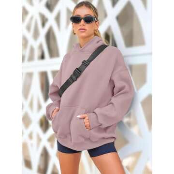 AUTOMET Oversized Sweatshirt for Women Fall Outfits 2025 Fleece Casual Hoodies Sweaters Long Sleeve Fashion Shirts with Pockets DarkPink L
