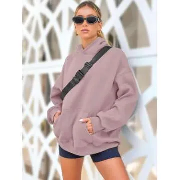 AUTOMET Oversized Sweatshirt for Women Fall Outfits 2025 Fleece Casual Hoodies Sweaters Long Sleeve Fashion Shirts with Pockets DarkPink L