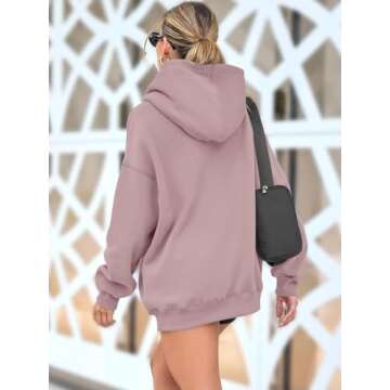AUTOMET Oversized Sweatshirt for Women Fall Outfits 2025 Fleece Casual Hoodies Sweaters Long Sleeve Fashion Shirts with Pockets DarkPink L