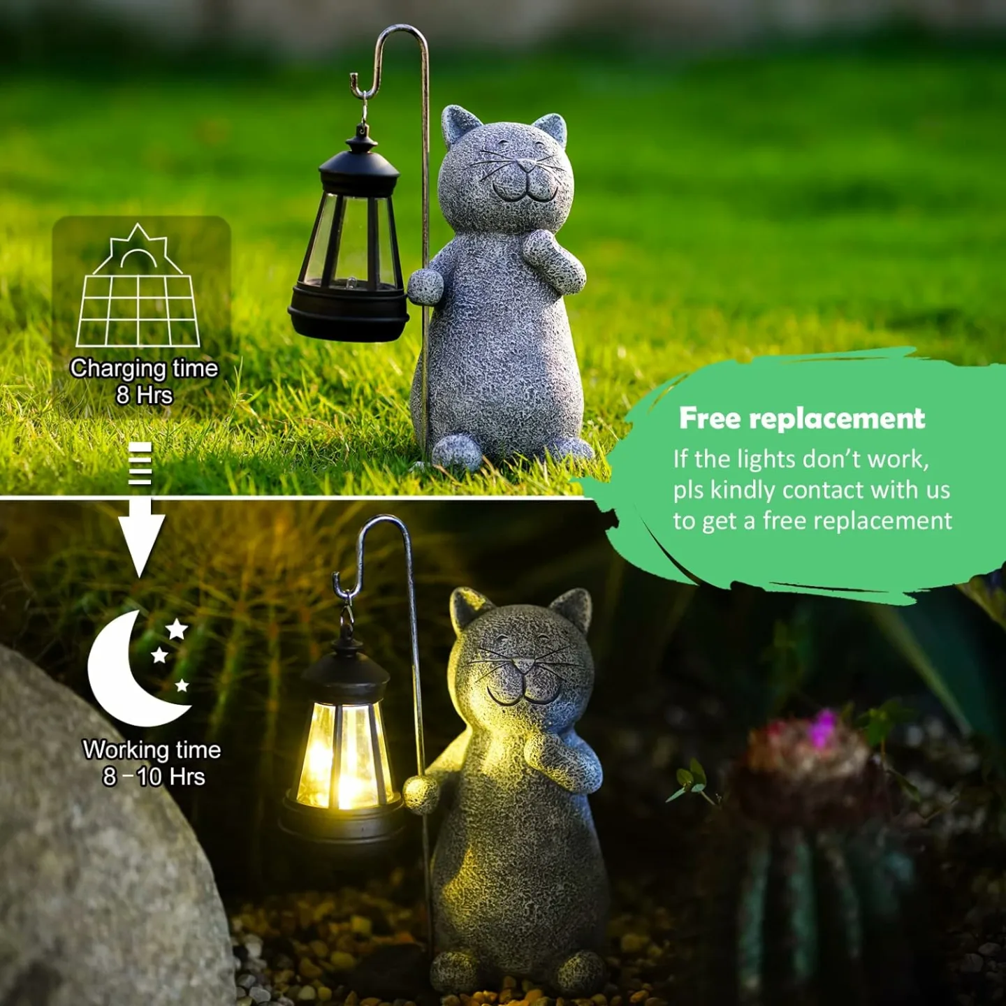 Solar Cat Garden Statue - Lantern Art for Garden Lovers