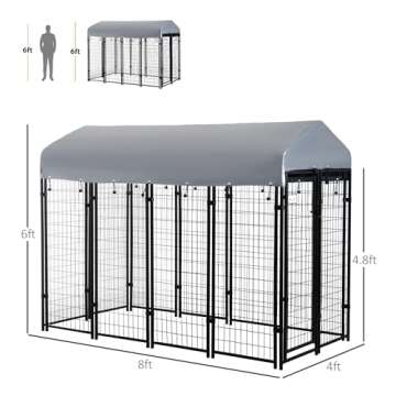 PawHut 8' x 4' Dog Kennel with Lockable Door and Canopy