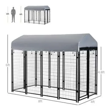PawHut 8' x 4' Dog Kennel with Lockable Door and Canopy