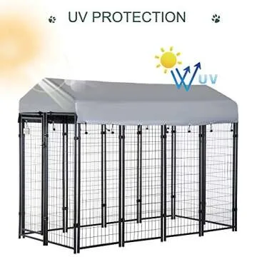 PawHut 8' x 4' Dog Kennel with Lockable Door and Canopy