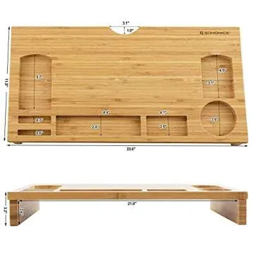 SONGMICS Monitor Stand Riser with Storage Organizer Office Computer Desk Laptop Cellphone TV Printer Stand Desktop Container Bamboo Wood Natural ULLD201