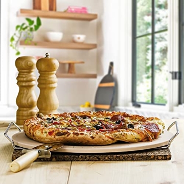 OVENTE 13 Inch Pizza Stone Set with Cutter & Rack