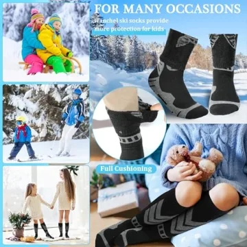 Wanchel Kids Ski Socks Warm Merino Wool Knee High 2 Pairs