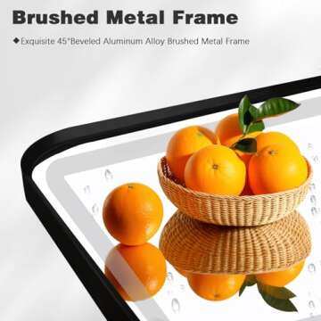 TheiaMo Rectangle LED Bathroom Mirror, Anti-Fog Double Touch Lighted Wall Vanity Mirror 45° Beveled Metal Frame Stepless Adjustable Color Temperature Smart Mirror 3000K-6000K