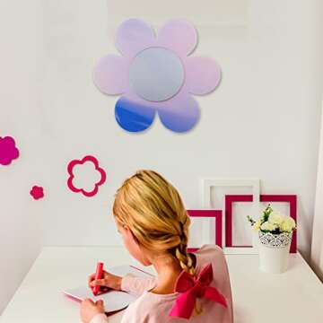 Irregular Wall Mirror Wavy Acrylic Rainbow Mirror Room Decor Aesthetic Mirror Amorphic Vanity Retro Mirror for Bedroom Living Room Bathroom Entryway Wall Decor (Flower Style,12.6 x 11.6 Inch)