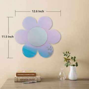 Irregular Wall Mirror Wavy Acrylic Rainbow Mirror Room Decor Aesthetic Mirror Amorphic Vanity Retro Mirror for Bedroom Living Room Bathroom Entryway Wall Decor (Flower Style,12.6 x 11.6 Inch)